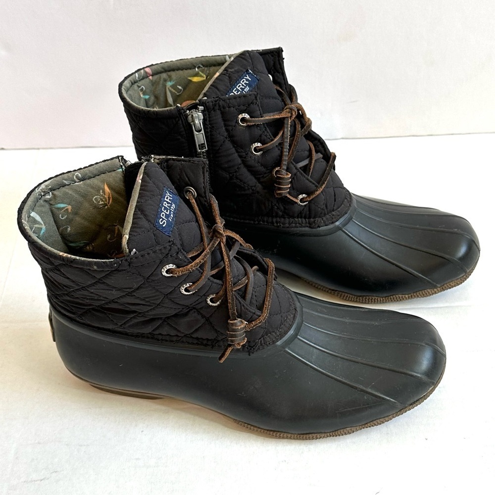 Sperry Women’s Black Rubber Quilted Outdoors Waterproof Duck Boots Sz 11